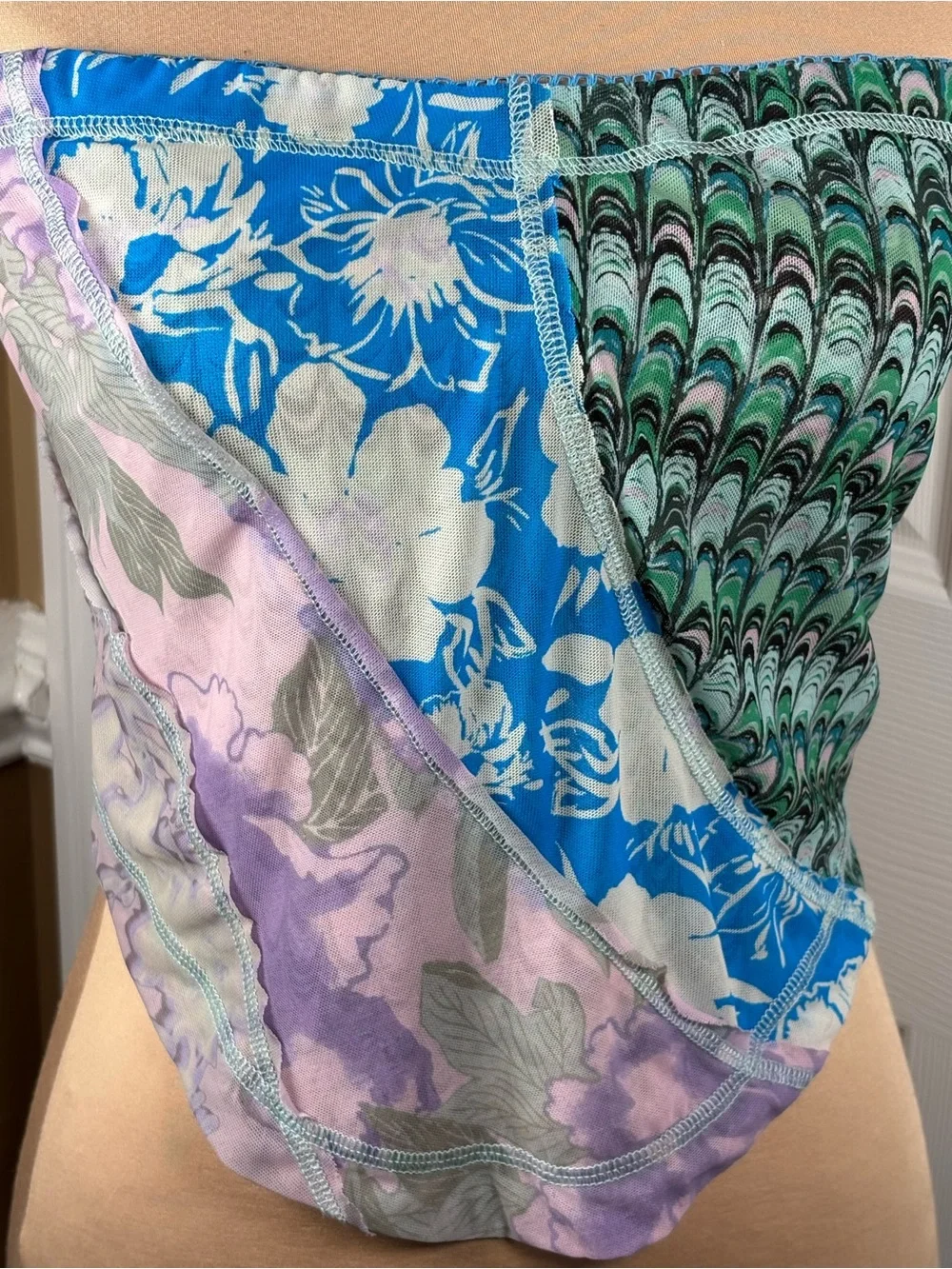 Free People Abstract Print Mesh Patchwork Tube Top Size Large A211